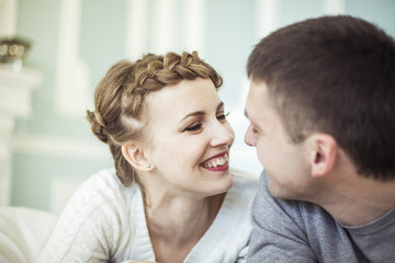 Fototapeta premium concept of family happiness:loving happy couple in the living room