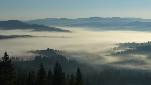 Time lapse footage of the morning Carpathian fog