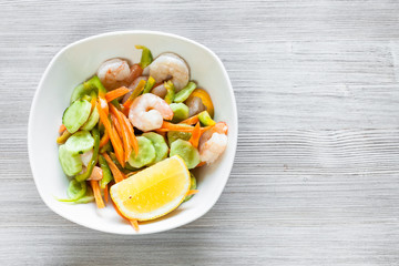 prawn salad from season vegetables and shrimps