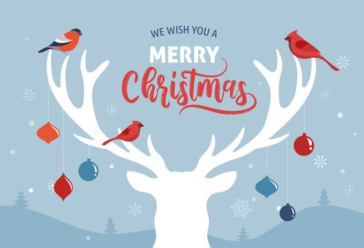 Merry Christmas banner, Xmas template background with deer silhouette © Marina Zlochin