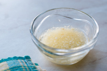 Turkish Style Chopped Garlic Sauce for Soups in Glass Cup