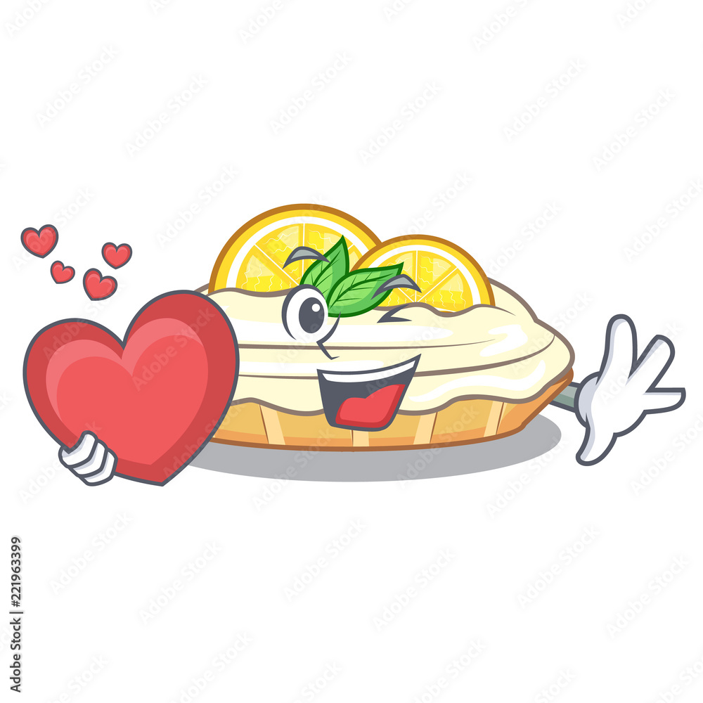 Sticker With heart cartoon piece of yummy lemon meringue pie