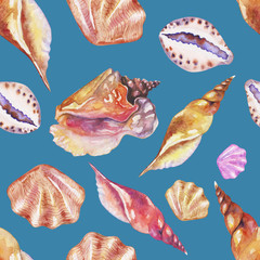 Shells on the bottom of the sea. pattern, watercolor - 221963903