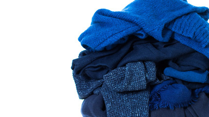 the texture of warm knitted cashmere things blue shades. The concept of cleaning. Preparation for winter. The Concept Of Autumn.
