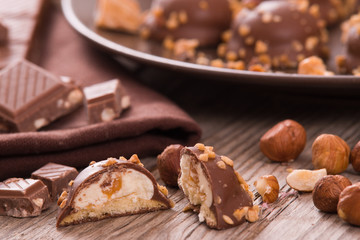 Chocolate truffles with caramel cream filling.