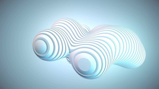 Animation of metaball element with stripe pattern. The liquid droplet motion on a light background. 3d rendering. 4k UHD