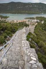 Obraz premium View of Ston town and its defensive walls, Peljesac Peninsula, Croatia. Ston was a major fort of the Ragusan Republic.