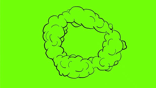 2d Animation motion graphics showing a poof cloud smoke puff exploding from inside outside on white screen, green screen with alpha matte in  HD high definition.