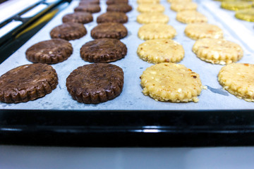 Baking delicious homemade chocolate and almond cookies