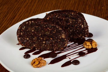 Chocolate roll with nuts
