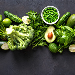 Raw healthy food clean eating vegetables green vegetables top view