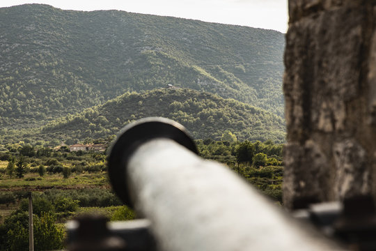Medieval cannon at Ston, Croatia. Security looks over to the horizon ready for action.