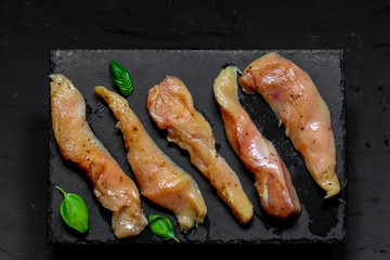 meat chicken raw grill frying pan - fry meat. food background. top view and copy space
