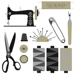 Sewing tools flat