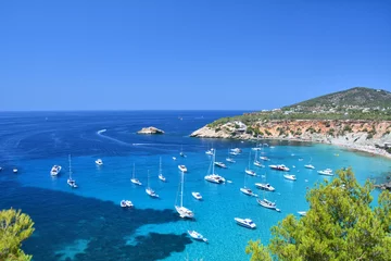 Zelfklevend Fotobehang Cala d'Hort bay with beach on Ibiza island © Studio Barcelona
