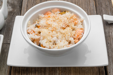 rice with seafood and sesame, traditional Japanese food