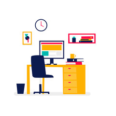 Office interior, business, work. Flat design vector illustration.