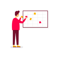 Businessman with board planning. Flat design vector illustration.