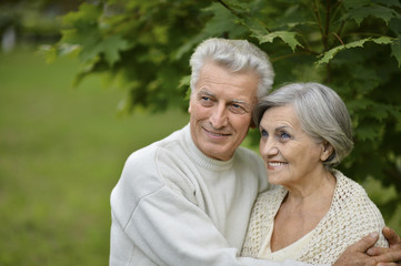 Portrait of elderly couple together in park
