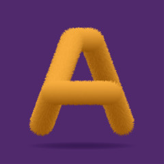 Orange Fur Uppercase Letter A, Alphabet Made Of Fur Texture - Vector