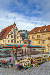 View of Schillerplatz square in Stuttgart city center, Germany