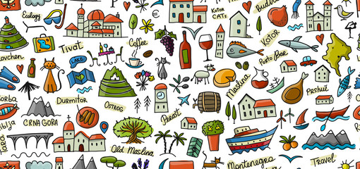 Travel to Montenegro, seamless pattern for your design
