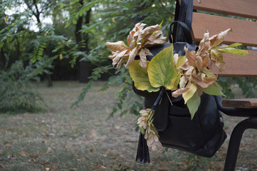School bag with leaves