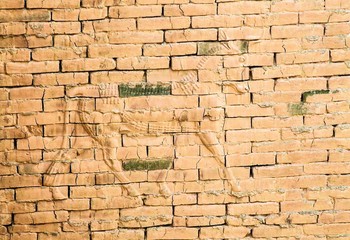 fragment of the Wall of partially restored Babylon ruins, Hillah, Iraq