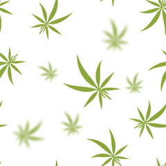 Green Cannabis Leaves Seamless Background. Marijuana Pattern. Medical Hemp Growth