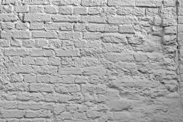 White Brick Wall Background. Whitewash Brick Texture. White Brickwork Art Wallpaper. Old Lime Washed Wall Structure