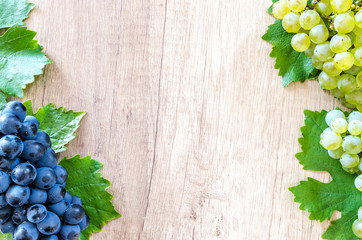 Wine grapes on wooden table