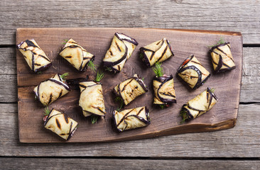 Grilled eggplant (aubergine) rolls with cream cheese