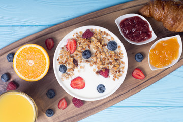 Breakfast  on rustic table