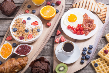 Breakfast  on rustic table