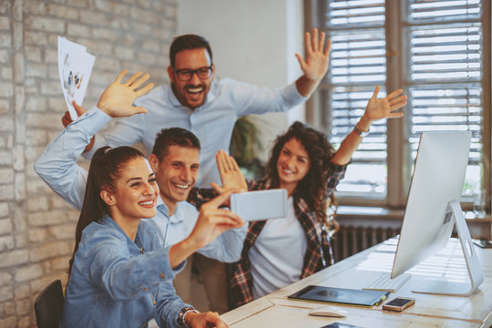 Group Of Young People Doing Selfie In The Office