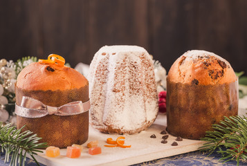 Panettone and pandoro Italian Christmas cakes. 