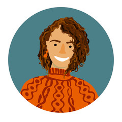 Vector portrait of smiling woman in a circle