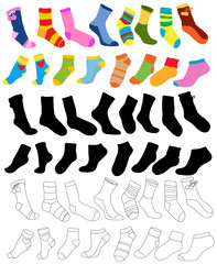 set of multicolored socks, silhouette