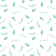 Fototapeta premium Seamless floral pattern with eucalyptus leaves, hand drawn on a white background