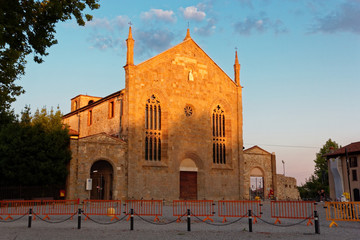 Fototapeta na wymiar Bergamo, Italy August 18, 2018: Church of St. Augustine. evening city.