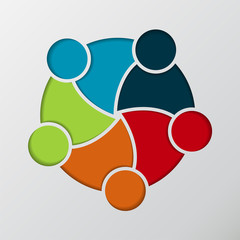 Group of five people in a circle.Teamwork meeting.people are meeting in the room.Powerful combined forces.