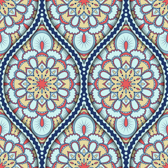 Seamless pattern with ethnic mandala ornament. Hand drawn illustration