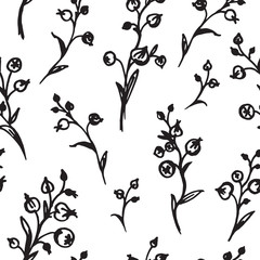 Seamless pattern from decorative twigs, black and white vector illustration.