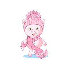 sweet pig in winter hat