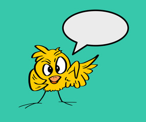 Grappige cartoon vogel vertelt iets
