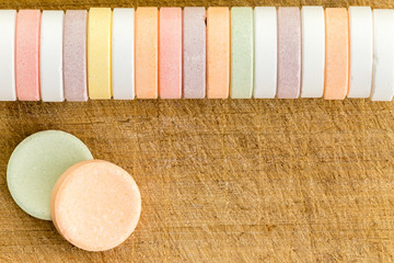 Line of round multicolored children's candies