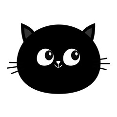 Black cat head round face icon. Cute cartoon character. Kitty Whisker Baby pet collection. Funny kitten. White background. Isolated. Flat design.