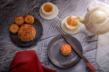 Chinese Mid Autumn Festival Moon cake and tea