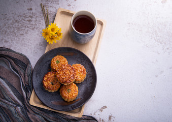 Chinese Mid Autumn Festival Moon cake and tea