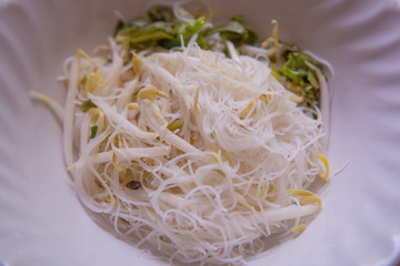 Chinese noodle soup with pork.Closeup